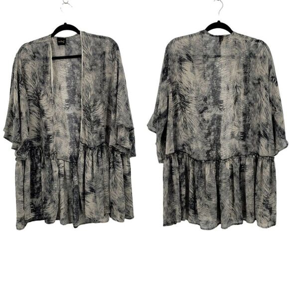 Sheer Artsy Boho Angel Sleeve Ruffle Peplum Open Cardigan XXL Gray Black Goth - Picture 1 of 13